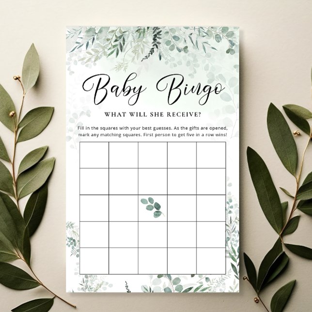 Groen Eucalyptus Baby Bingo spel Kaart (Creator heeft geüpload)