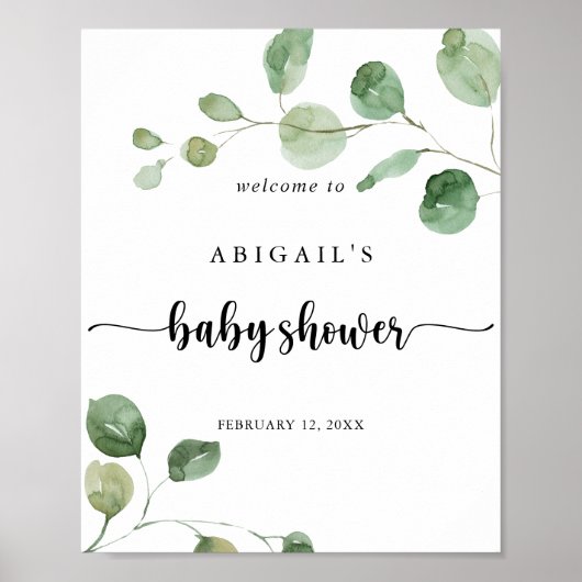 Groen Eucalyptus Baby shower Welkom Poster (Voorkant)
