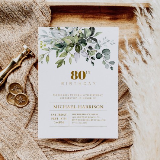 groen eucalyptus blad verjaardag uitnodigen kaart