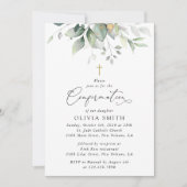 Groen, Eucalyptus Bladeren, Boho, Confirmatie Kaart (Voorkant)