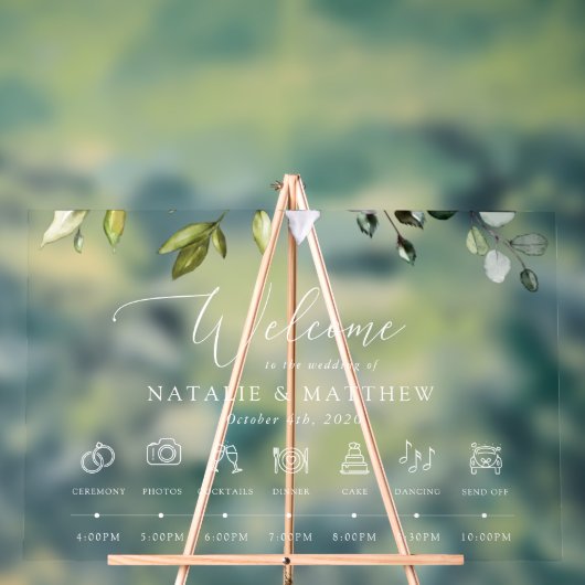 groen, eucalyptus bladeren, bruiloft tijdlijn acryl bord (Neutraal)