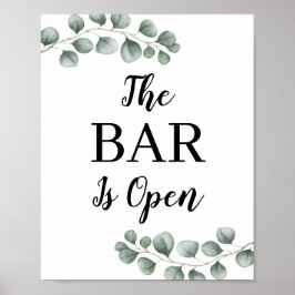 Groen Eucalyptus Bladeren De Bar Is Open Bord Poster