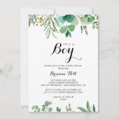 groen eucalyptus bladeren het is een jongen Baby s Kaart (Voorkant)