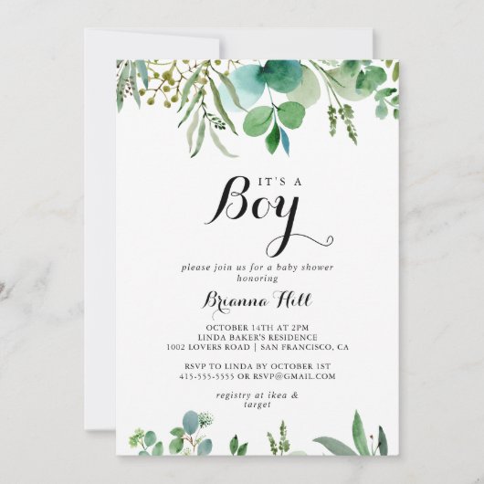 groen eucalyptus bladeren het is een jongen Baby s Kaart (Voorkant)