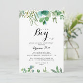 groen eucalyptus bladeren het is een jongen Baby s Kaart (Staand voorkant)