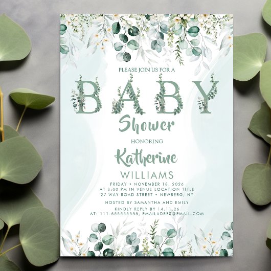 Groen Eucalyptus Bladgroen Baby shower Kaart