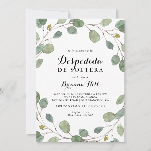 Groen Eucalyptus Bladgroen Spaans Vrijgezellenfees Kaart (Voorkant)