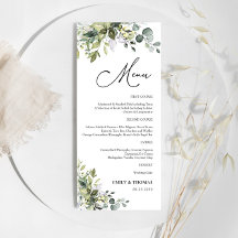 Groen Eucalyptus Bloemen Vrijgezellenfeest Menu