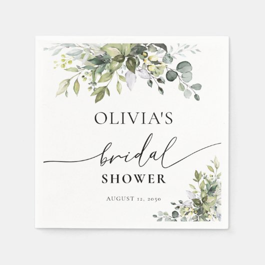 Groen Eucalyptus Bloemen Vrijgezellenfeest Servet (Voorkant)