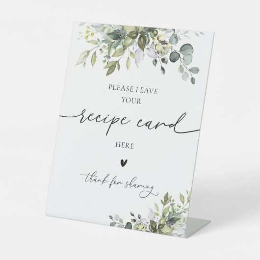 Groen Eucalyptus Bloemenrecept Kaart teken Reclamebord Met Voetstuk (Voorkant)