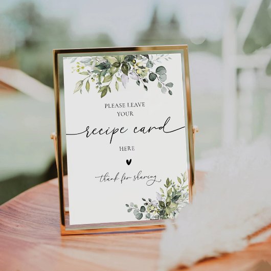 Groen Eucalyptus Bloemenrecept Kaart teken Reclamebord Met Voetstuk