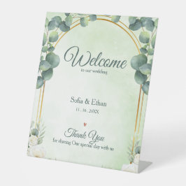 Groen Eucalyptus Bloemstuk Welkom bij onze bruilof Reclamebord Met Voetstuk