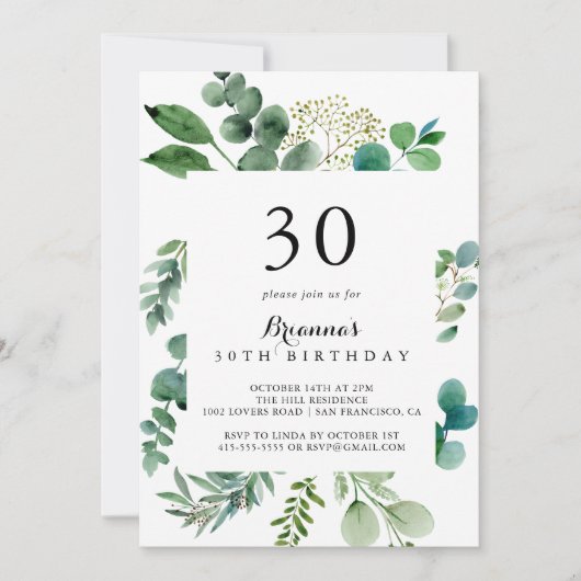 Groen Eucalyptus Botanisch 30e Verjaardagsfeest Kaart (Voorkant)