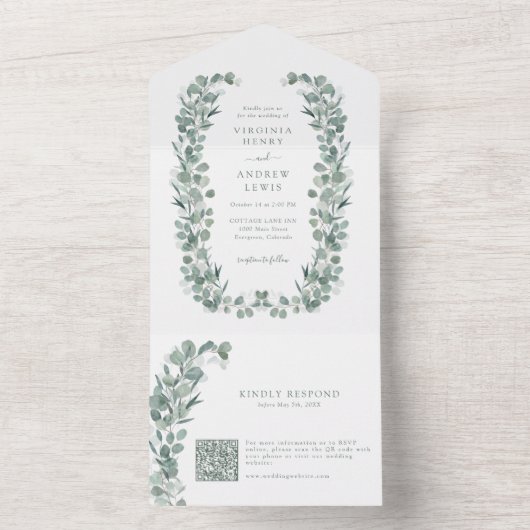 groen eucalyptus botanisch alles in één uitnodigin all in one uitnodiging (Binnen)