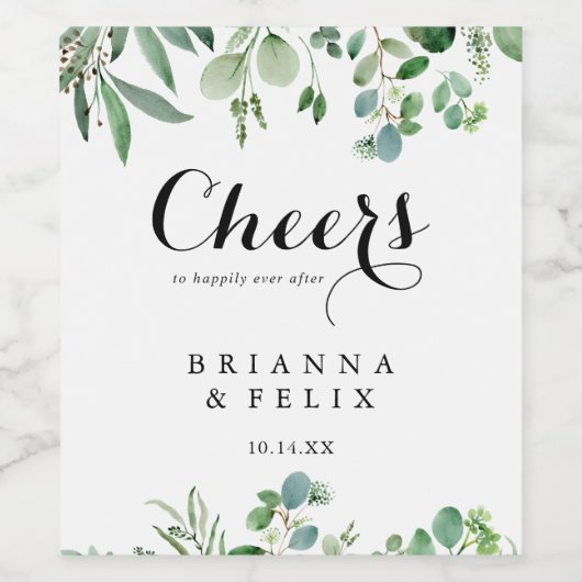 Groen Eucalyptus Botanisch Proost Bruiloft Wijn Etiket (Enkel label)