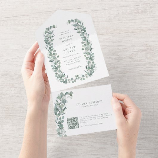 Groen Eucalyptus Botanische All-in-One Uitnodiging (Afscheurbaar)