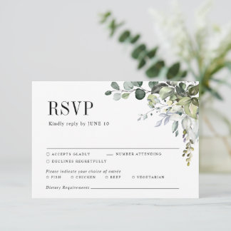 Groen Eucalyptus Botanische Elegante Huwelijk RSVP Kaartje