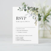Groen Eucalyptus Botanische Maaltijdkeuze Trouwen RSVP Kaartje (Staand voorkant)