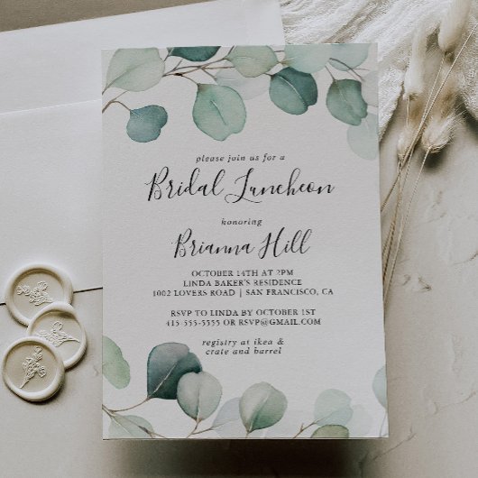 Groen Eucalyptus Bridal Luncheon Vrijgezellenfeest Kaart