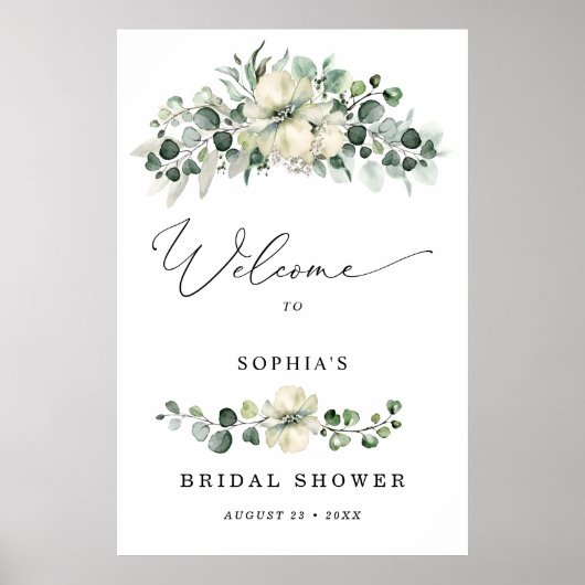Groen Eucalyptus Bruidsdouche Welkom Poster (Voorkant)