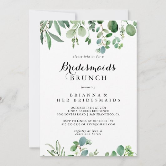 Groen Eucalyptus Bruidsmeisjes Brunch Douche Kaart (Voorkant)
