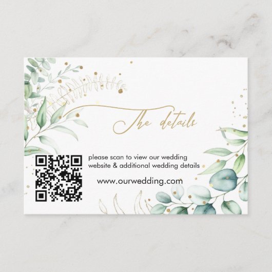 Groen Eucalyptus bruiloft details behuizing Informatiekaartje (Voorkant)