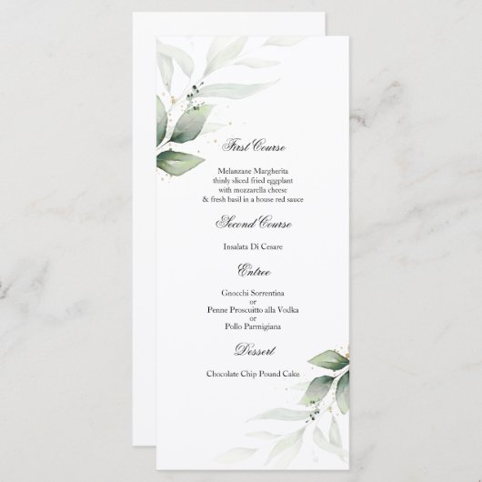 Groen Eucalyptus Bruiloft Menu Sjabloon (Voorkant / Achterkant)