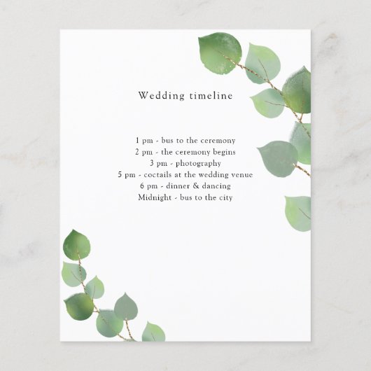 Groen eucalyptus bruiloft programma details (Achterkant)