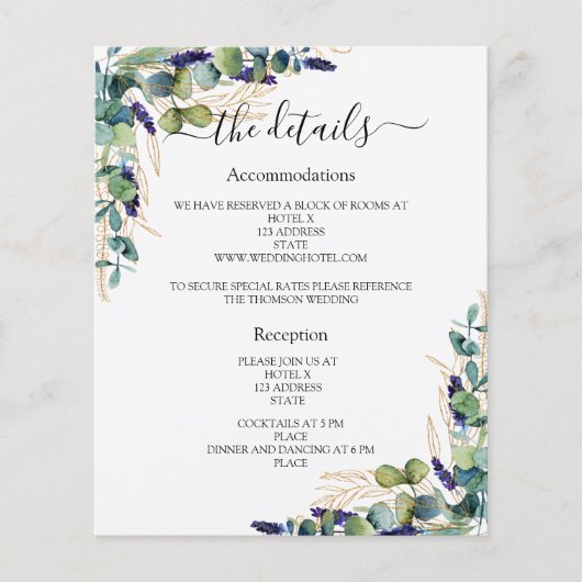 Groen eucalyptus bruiloft programma details budget flyer (Voorkant)