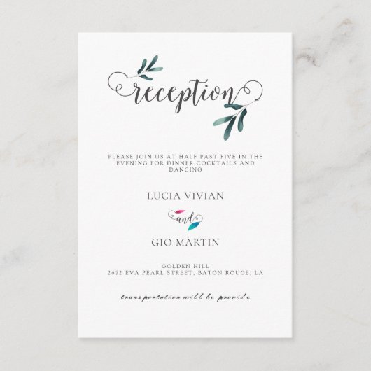 Groen Eucalyptus bruiloft receptie uitnodiging Informatiekaartje (Voorkant)