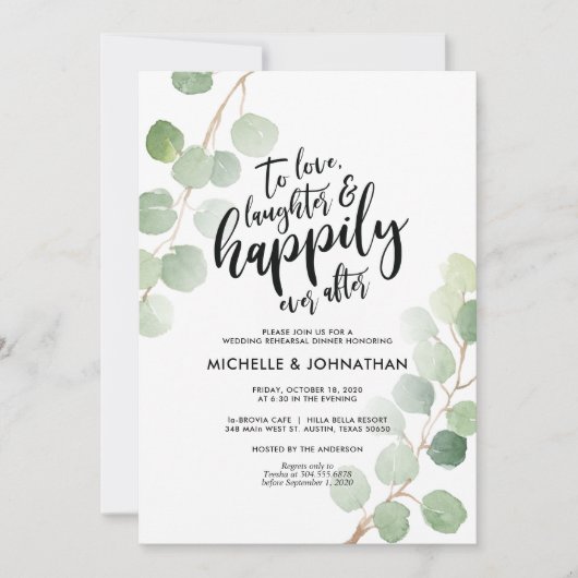 Groen Eucalyptus Bruiloft repetitie Diner Kaarten (Voorkant)