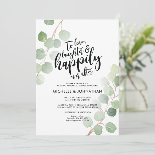 Groen Eucalyptus Bruiloft repetitie Diner Kaarten (Staand voorkant)