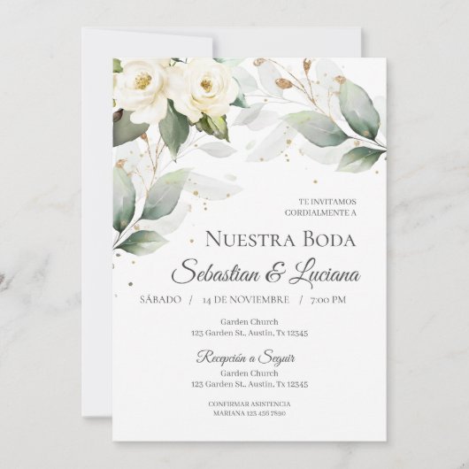 Groen Eucalyptus Bruiloft uitnodigen in het Spaans Kaart (Voorkant)
