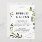 Groen Eucalyptus Bubbles & Brews Vrijgezellenfeest Kaart (Voorkant)