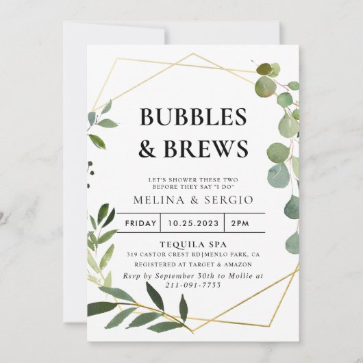 Groen Eucalyptus Bubbles & Brews Vrijgezellenfeest Kaart (Voorkant)