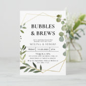 Groen Eucalyptus Bubbles & Brews Vrijgezellenfeest Kaart (Staand voorkant)