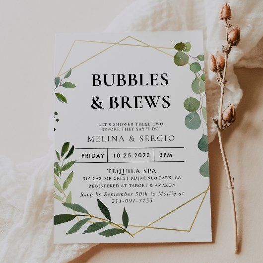 Groen Eucalyptus Bubbles & Brews Vrijgezellenfeest Kaart