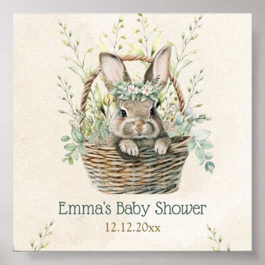 Groen Eucalyptus Bunny Baby shower Poster (Voorkant)