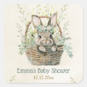 Groen Eucalyptus Bunny Baby shower Vierkante Sticker (Voorkant)