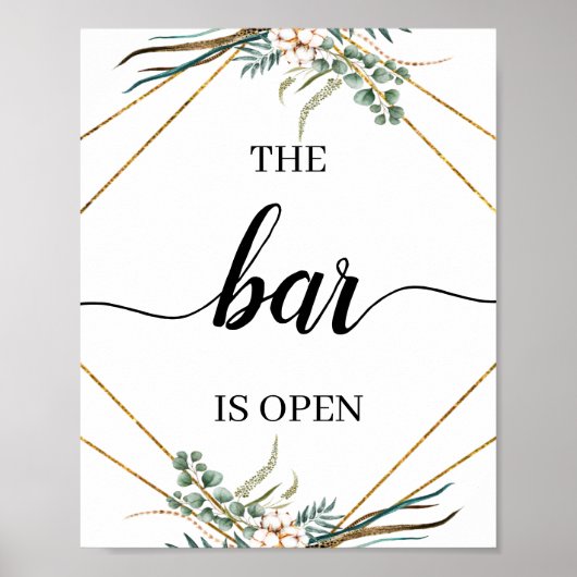 Groen Eucalyptus Calligrafie Trouw Bar Bord Poster (Voorkant)