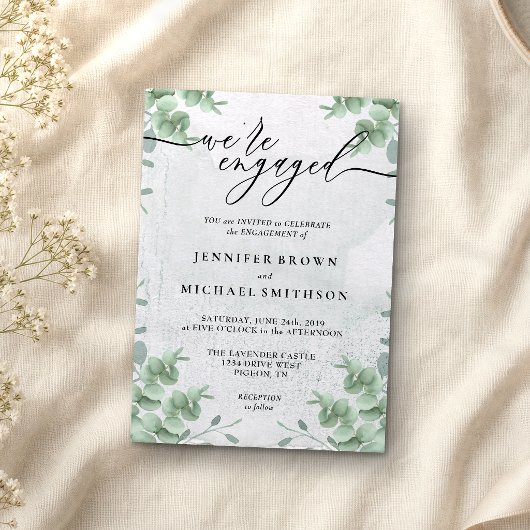 Groen Eucalyptus Calligrafie We zijn verloofd Kaart
