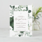 Groen Eucalyptus Doopsel Uitnodiging (Staand voorkant)