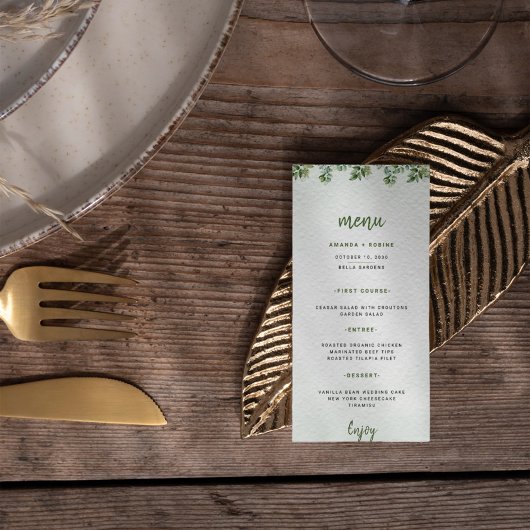 Groen Eucalyptus Elegant Leaf Wedding Menu
