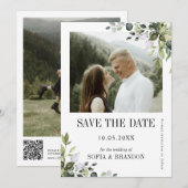 Groen Eucalyptus Emerald Rustieke Trouwfoto Save The Date (Voorkant / Achterkant)