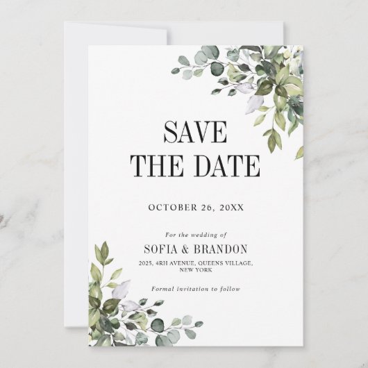 Groen Eucalyptus Emerald Rustieke Trouwfoto Save The Date (Voorkant)