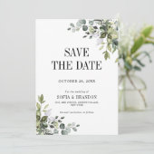 Groen Eucalyptus Emerald Rustieke Trouwfoto Save The Date (Staand voorkant)