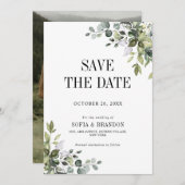 Groen Eucalyptus Emerald Rustieke Trouwfoto Save The Date (Voorkant / Achterkant)