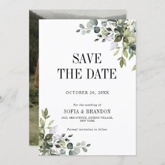 Groen Eucalyptus Emerald Rustieke Trouwfoto Save The Date