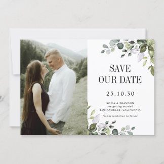 Groen Eucalyptus Emerald Rustieke Trouwfoto Save The Date