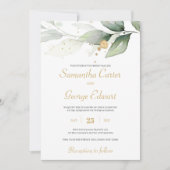 Groen eucalyptus en goud spatten boho bruiloft kaart (Voorkant)